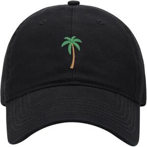 Unisex Black 100% Cotton Palm Tree Embroidered Adjustable Classic Baseball Cap